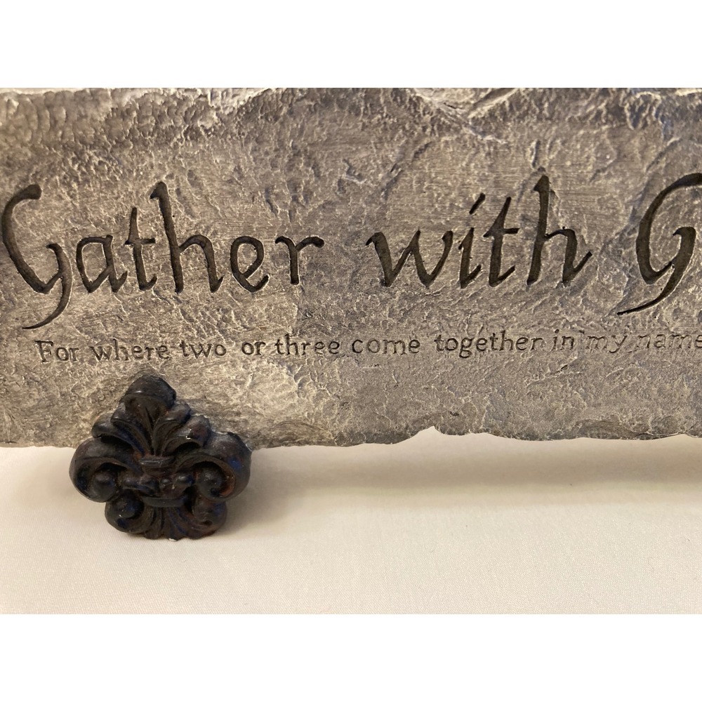 Stone Garden Plaque Gather with Grateful Hearts Cross Fleur de Lis - Picture 4 of 8
